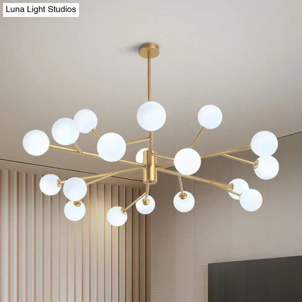 Opal Glass Ball Gold Chandelier - Modern Metallic Led Suspension Light