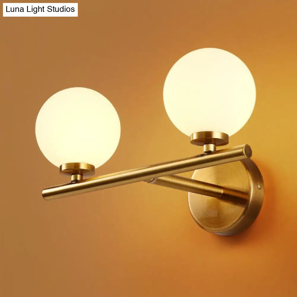 Opal Glass Ball Sconce - Brass Corridor Wall Mount Light Fixture