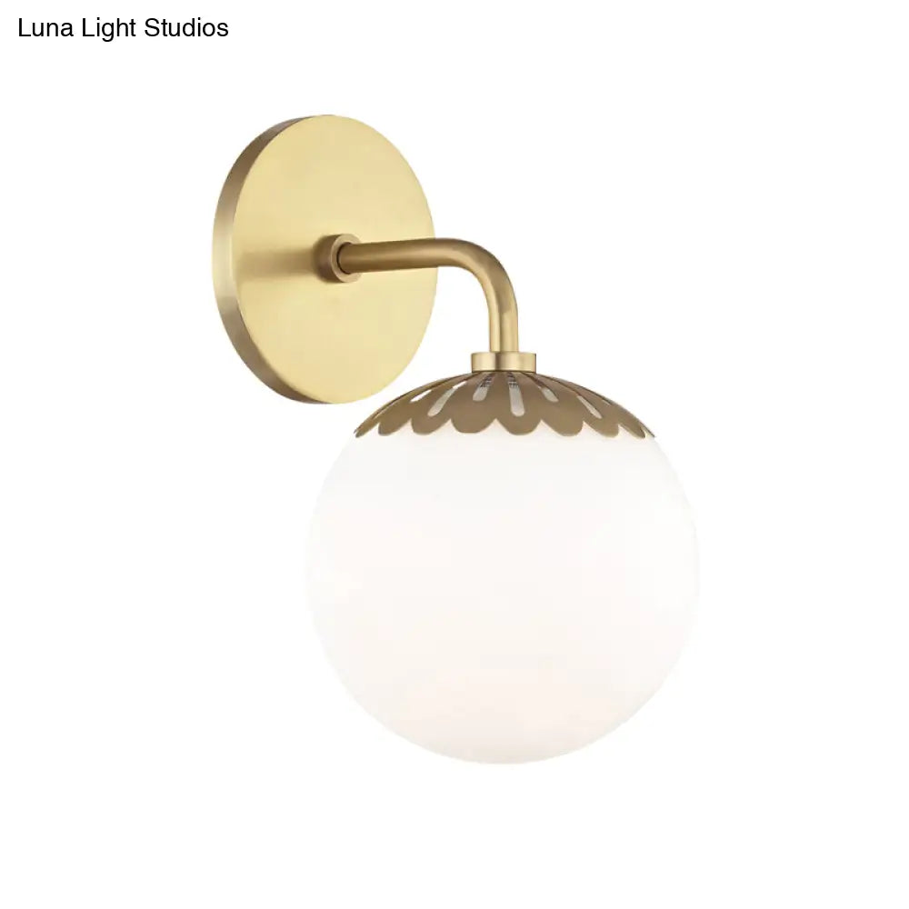 Opal Glass Ball Sconce Lighting: Colonial Wall Mounted Light Fixture In Gold