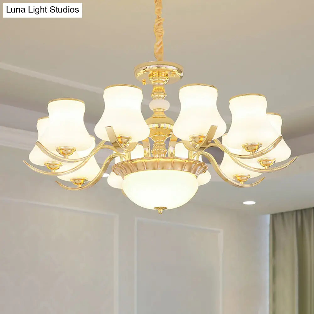 Opal Glass Bedroom Chandelier With Gold Plating - Hanging Lamp Light Fixture