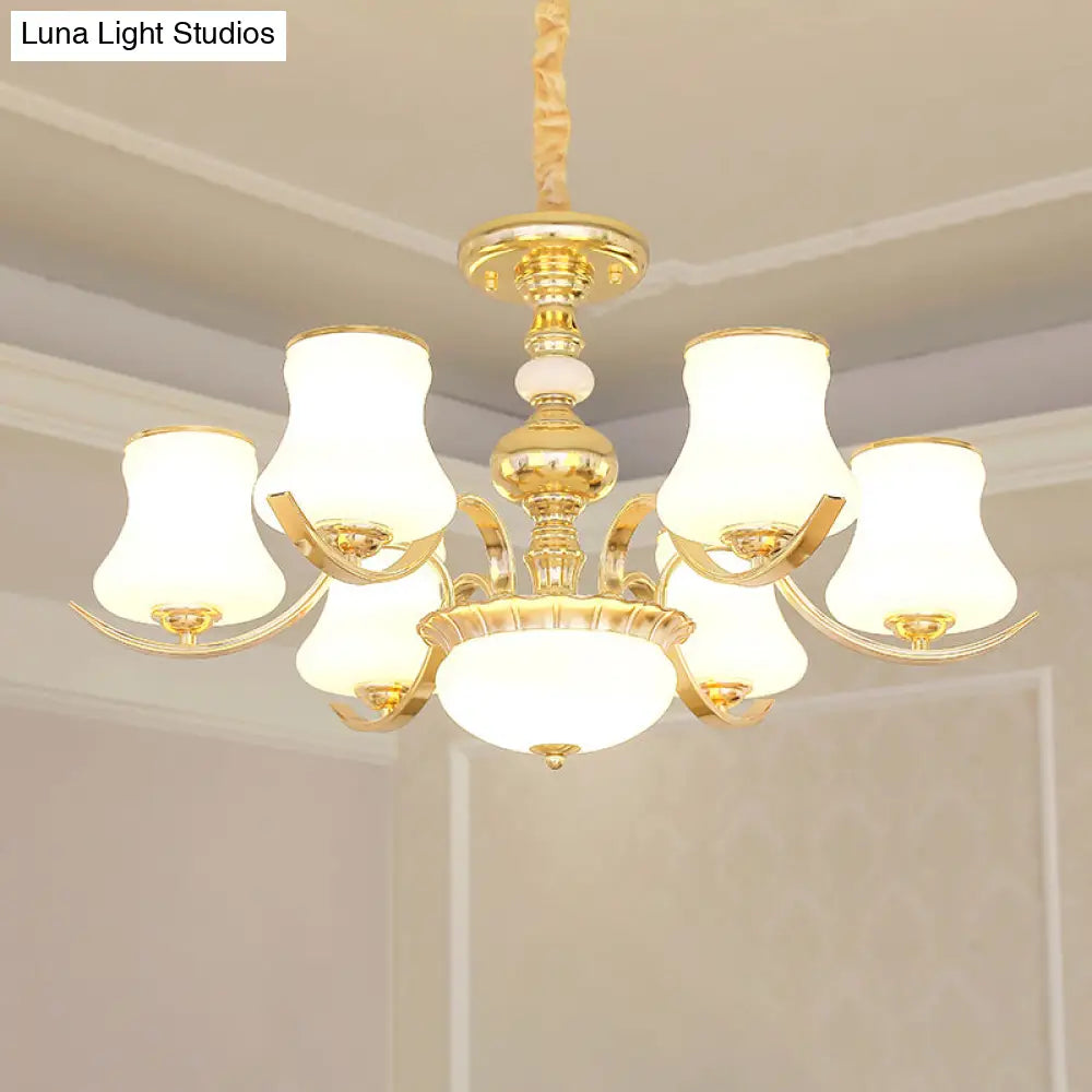 Opal Glass Bedroom Chandelier With Gold Plating - Hanging Lamp Light Fixture