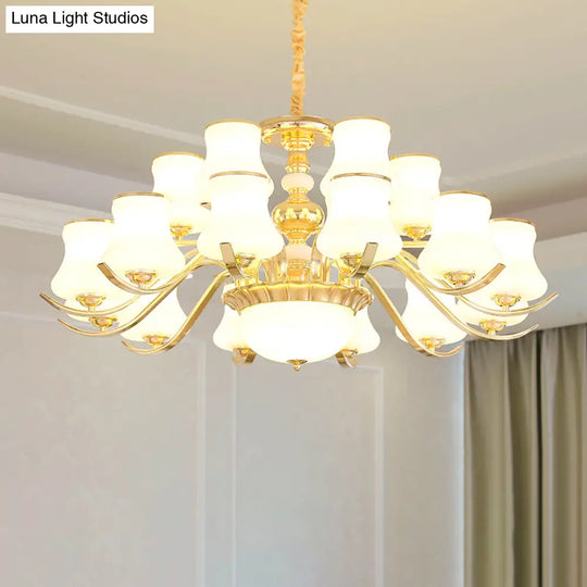 Opal Glass Bedroom Chandelier With Gold Plating - Hanging Lamp Light Fixture