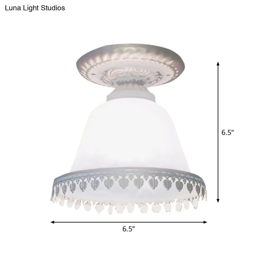 Opal Glass Bell Small Ceiling Lamp - Farmhouse 1-Light Flush Mount In White