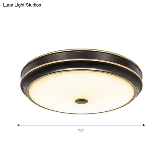 Opal Glass Black Flush Mount Led Ceiling Light - Countryside Style 12/14/18.5 Diameter