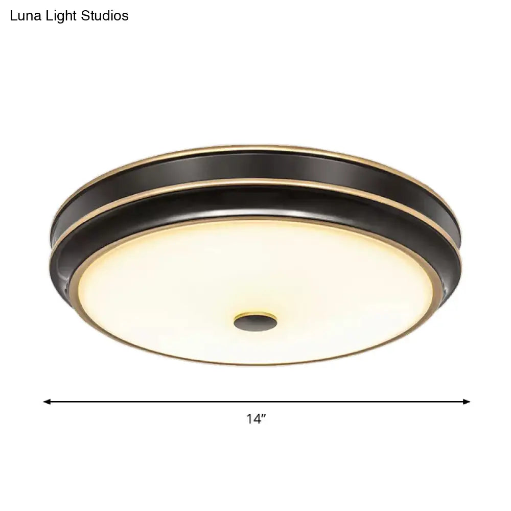 Opal Glass Black Flush Mount Led Ceiling Light - Countryside Style 12/14/18.5 Diameter