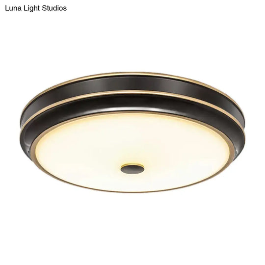 Opal Glass Black Flush Mount Led Ceiling Light - Countryside Style 12/14/18.5 Diameter