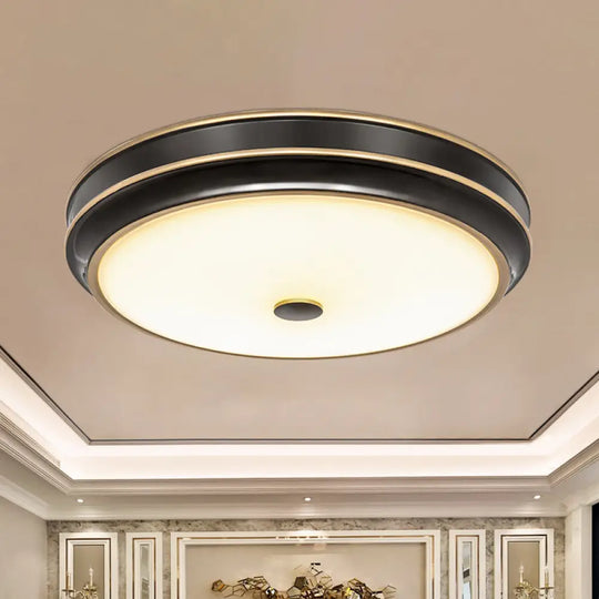 Opal Glass Black Flush Mount Led Ceiling Light - Countryside Style 12’/14’/18.5’ Diameter / 12’