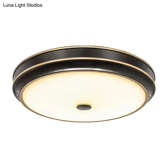 Opal Glass Black Flush Mount Led Ceiling Light - Countryside Style 12’/14’/18.5’ Diameter