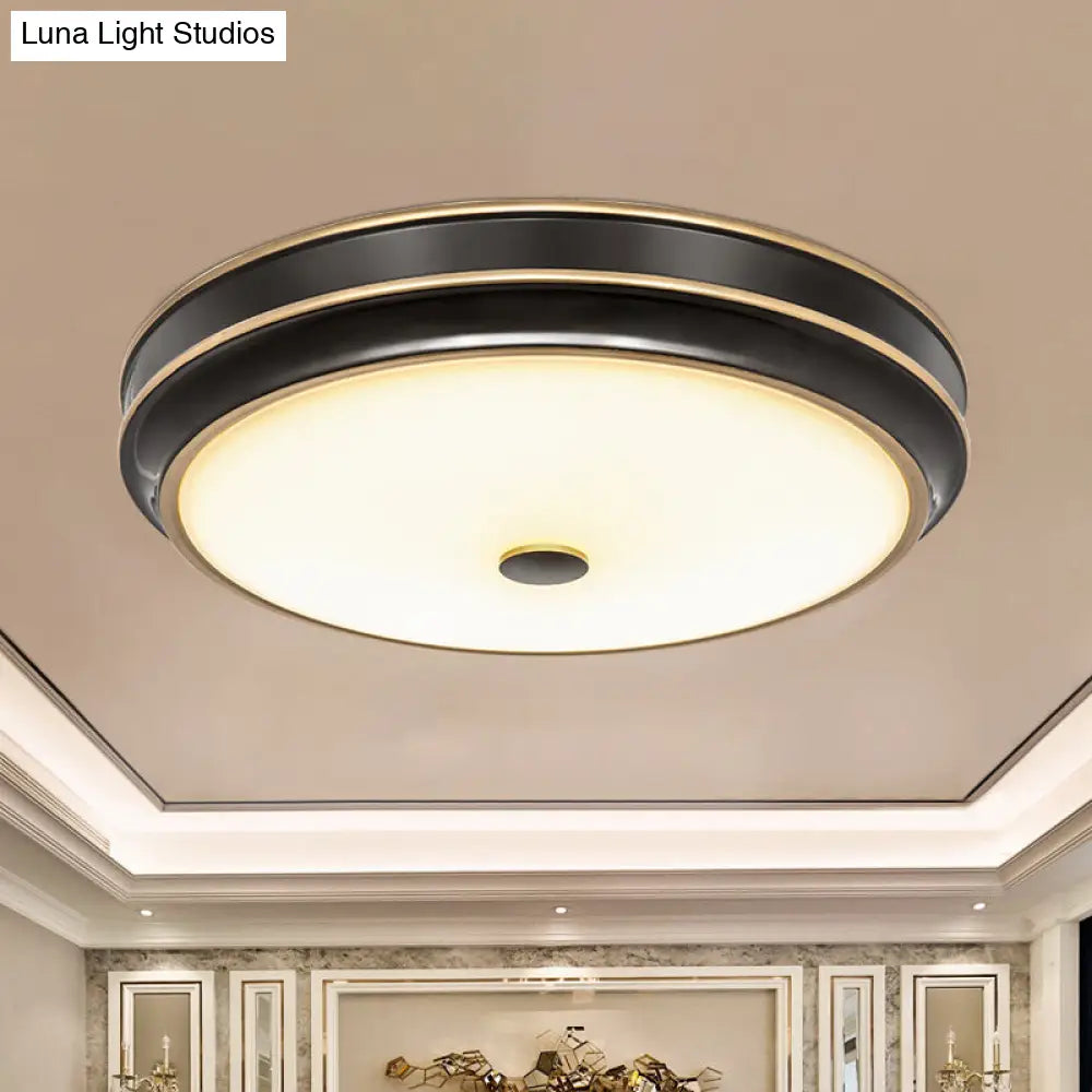 Opal Glass Black Flush Mount Led Ceiling Light - Countryside Style 12/14/18.5 Diameter / 12