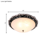 Opal Glass Bowl Ceiling Light Fixture Countryside Flush Mount Lighting In Black/Gold - 1/2 - Bulb