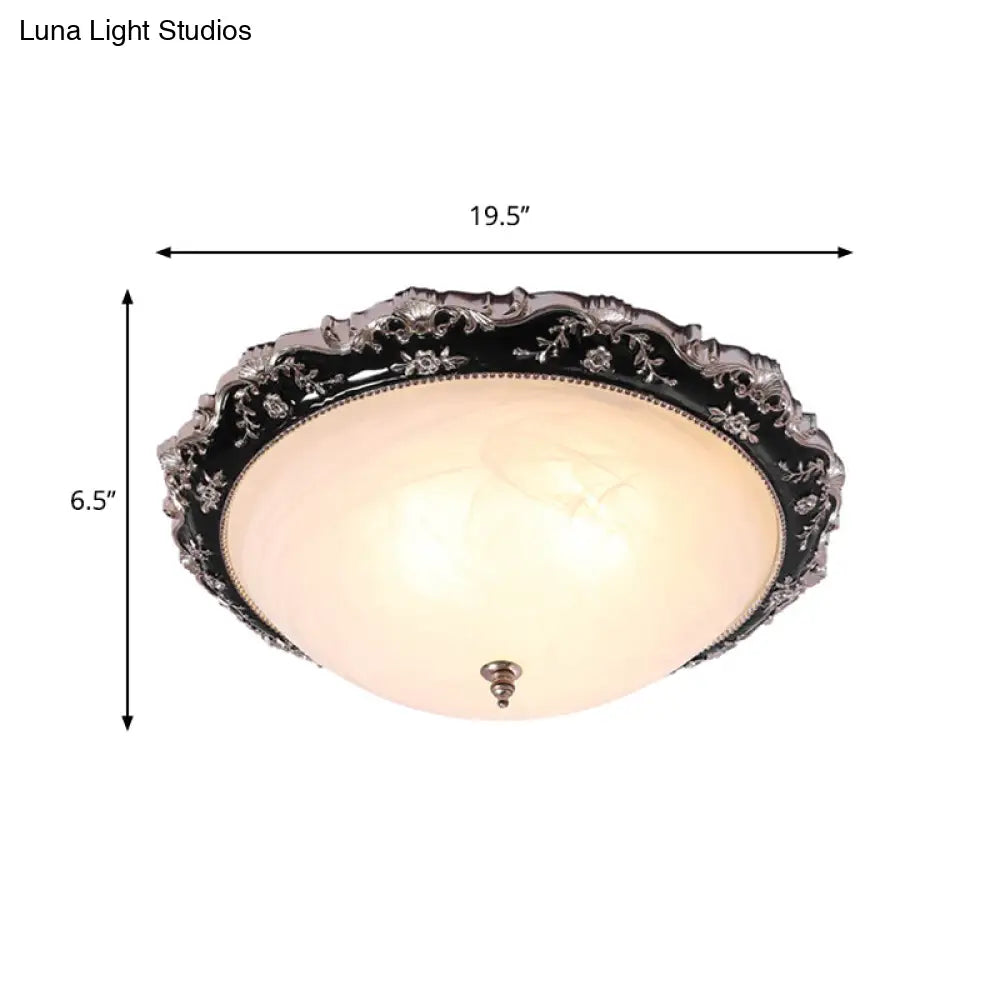 Opal Glass Bowl Ceiling Light Fixture Countryside Flush Mount Lighting In Black/Gold - 1/2 - Bulb