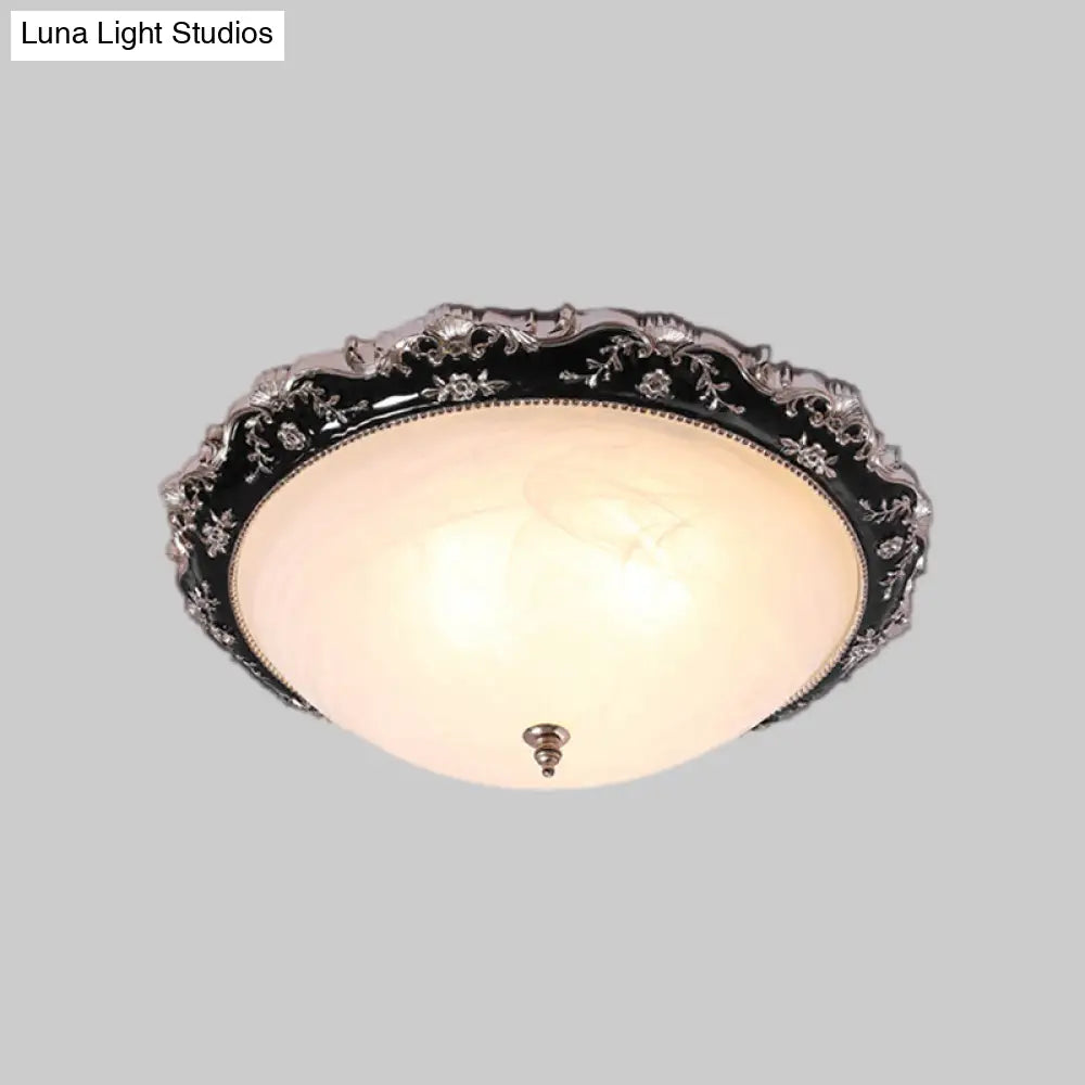 Opal Glass Bowl Ceiling Light Fixture Countryside Flush Mount Lighting In Black/Gold - 1/2 - Bulb