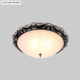 Opal Glass Bowl Ceiling Light Fixture Countryside Flush Mount Lighting In Black/Gold - 1/2 - Bulb