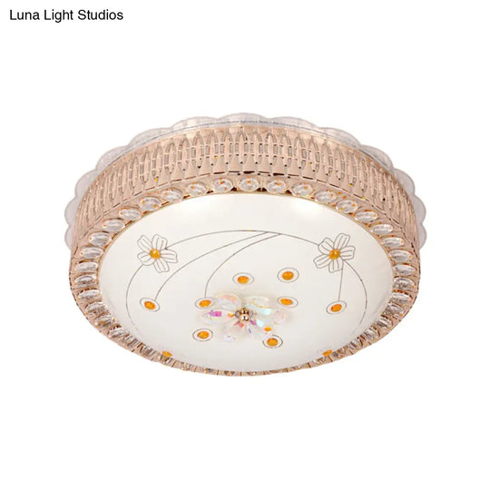 Opal Glass Bowl Flush Mount Light With Simple Gold Floral Pattern Led Close To Ceiling Lamp In