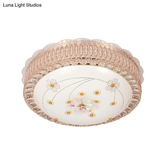 Opal Glass Bowl Flush Mount Light With Simple Gold Floral Pattern Led Close To Ceiling Lamp In Multi