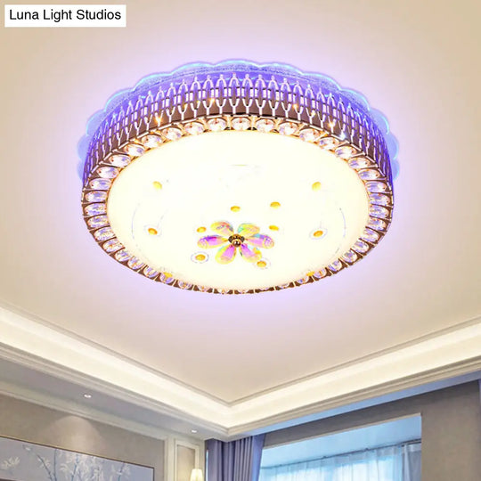 Opal Glass Bowl Flush Mount Light With Simple Gold Floral Pattern Led Close To Ceiling Lamp In Multi