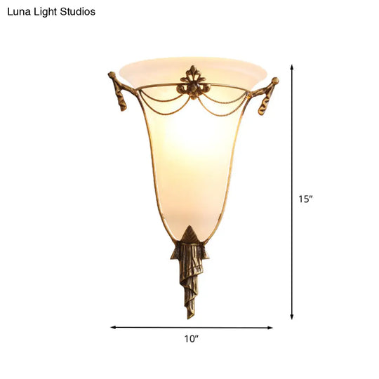 Opal Glass Brass Bell Wall Sconce With 1 Head For Bedside Lighting