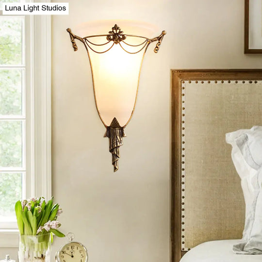 Opal Glass Brass Bell Wall Sconce With 1 Head For Bedside Lighting