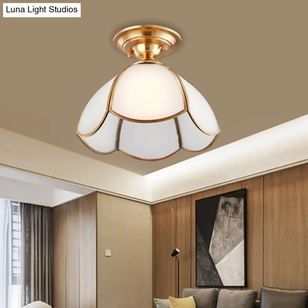 Opal Glass Brass Dome Ceiling Light Fixture – Perfect For Bedrooms