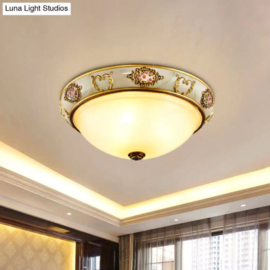 Opal Glass Brass Flush Mount Light With Rural Charm For Bedroom Ceiling