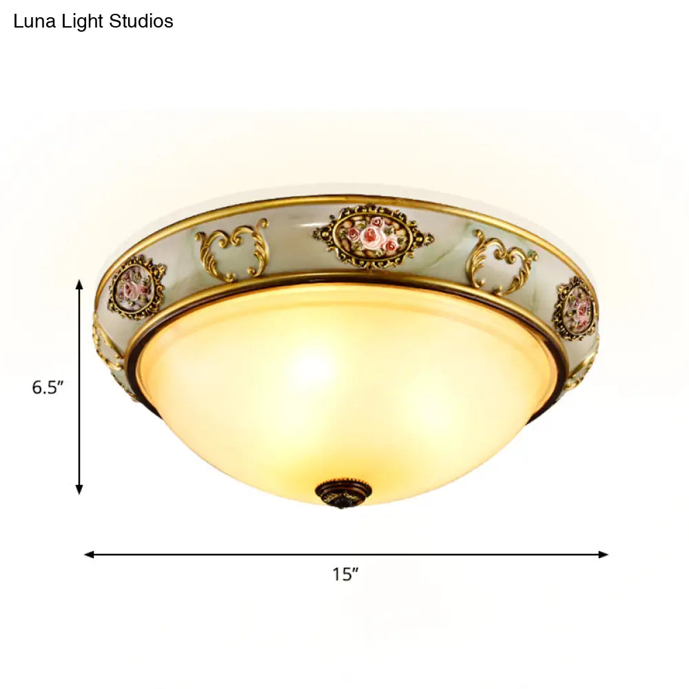 Opal Glass Brass Flush Mount Light With Rural Charm For Bedroom Ceiling