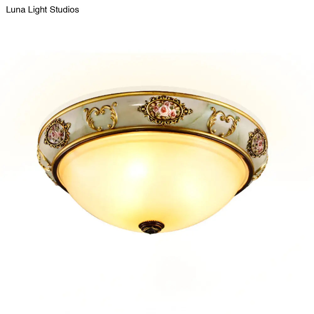 Opal Glass Brass Flush Mount Light With Rural Charm For Bedroom Ceiling