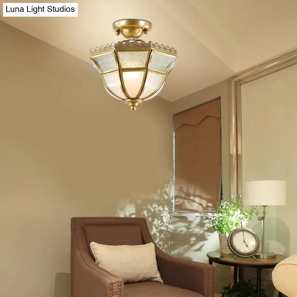 Opal Glass Brass Umbrella Semi Flush Ceiling Light Fixture - Traditional Design