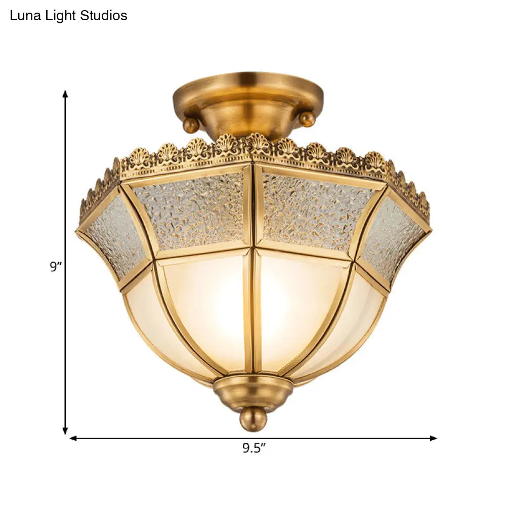 Opal Glass Brass Umbrella Semi Flush Ceiling Light Fixture - Traditional Design