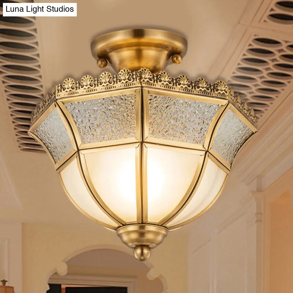 Opal Glass Brass Umbrella Semi Flush Ceiling Light Fixture - Traditional Design
