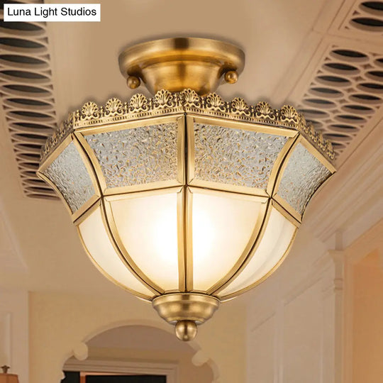 Opal Glass Brass Umbrella Semi Flush Ceiling Light Fixture - Traditional Design