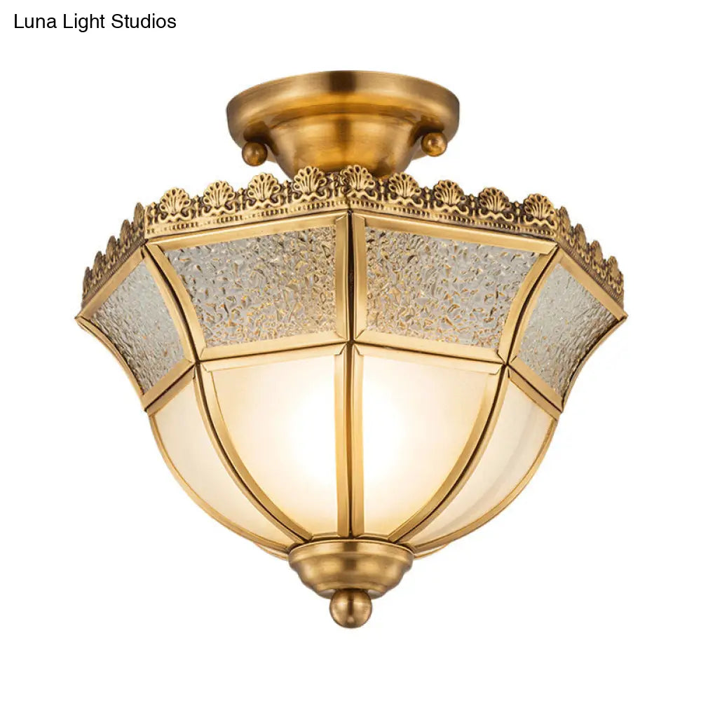 Opal Glass Brass Umbrella Semi Flush Ceiling Light Fixture - Traditional Design