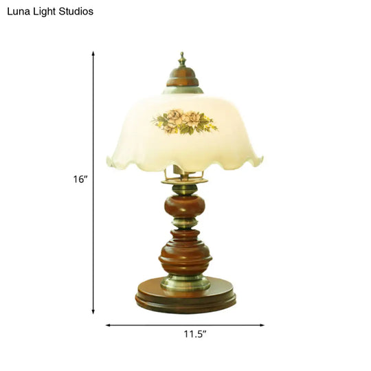 Opal Glass Brown Scalloped Table Lamp With Baluster Design - Classic 1-Bulb Book Reading Light