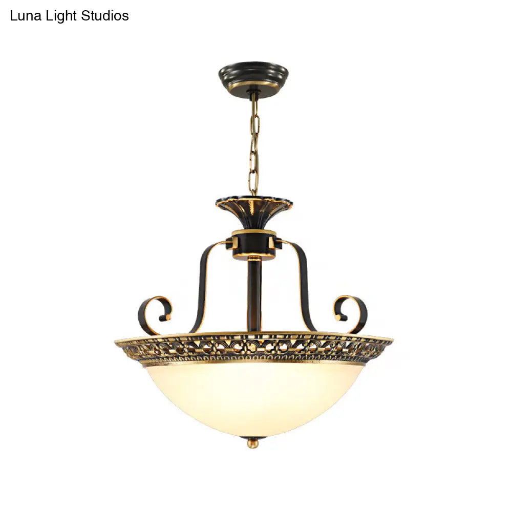 Opal Glass Ceiling Chandelier - Traditional 3-Light Brass Suspension Lamp