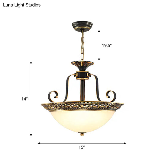 Opal Glass Ceiling Chandelier - Traditional 3-Light Brass Suspension Lamp