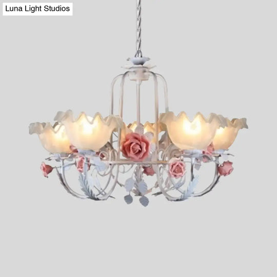 Opal Glass Ceiling Lamp With Gooseneck Arm Korean Flower Pendant Chandelier For Bedroom -