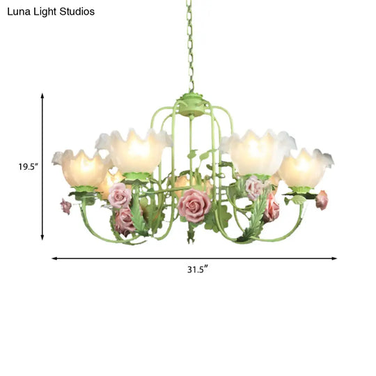 Opal Glass Ceiling Lamp With Gooseneck Arm Korean Flower Pendant Chandelier For Bedroom -