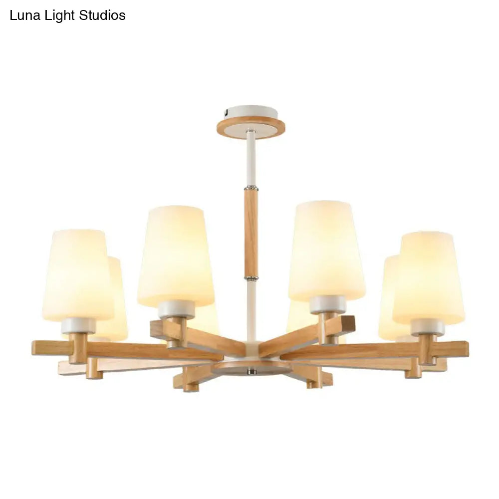 Opal Glass Chandelier Ceiling Light With Contemporary Wood Design - Ideal For Bedroom