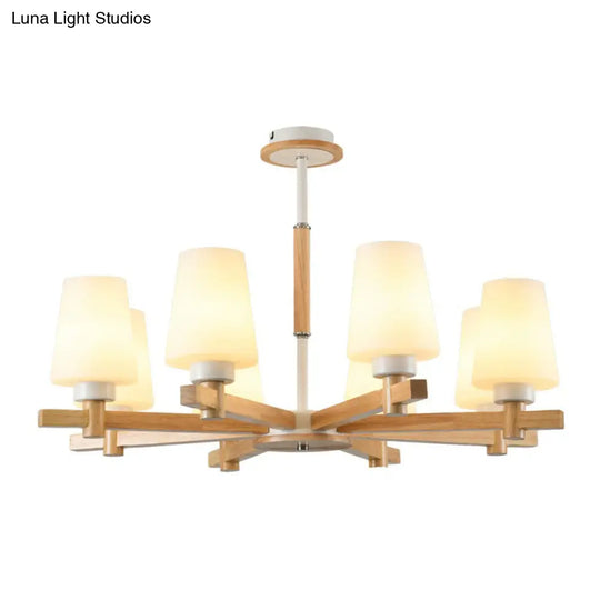 Opal Glass Chandelier Ceiling Light With Contemporary Wood Design - Ideal For Bedroom