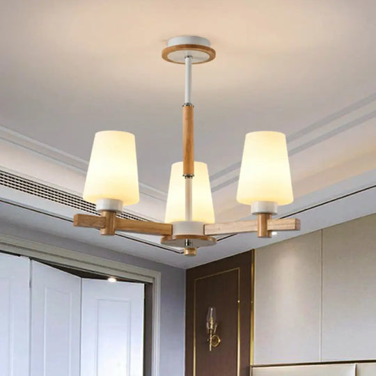 Opal Glass Chandelier Ceiling Light With Contemporary Wood Design - Ideal For Bedroom 3 /