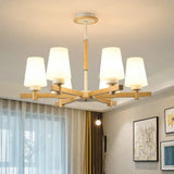 Opal Glass Chandelier Ceiling Light With Contemporary Wood Design - Ideal For Bedroom 6 /