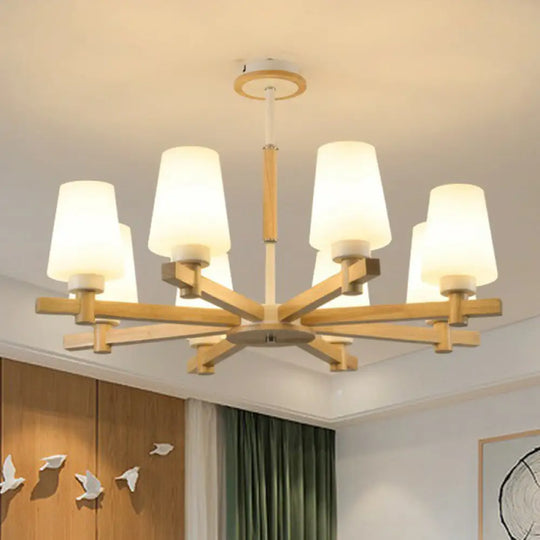 Opal Glass Chandelier Ceiling Light With Contemporary Wood Design - Ideal For Bedroom 8 /