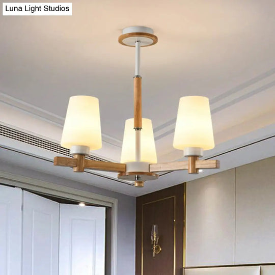 Opal Glass Chandelier Contemporary Wood Ceiling Light For Bedroom 3 /