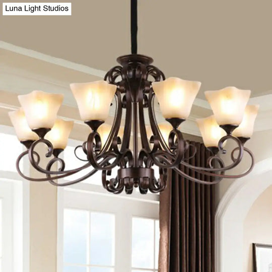 Opal Glass Chandelier Light Fixture - Traditional Bell Ceiling Lighting With Scroll Arm In Copper