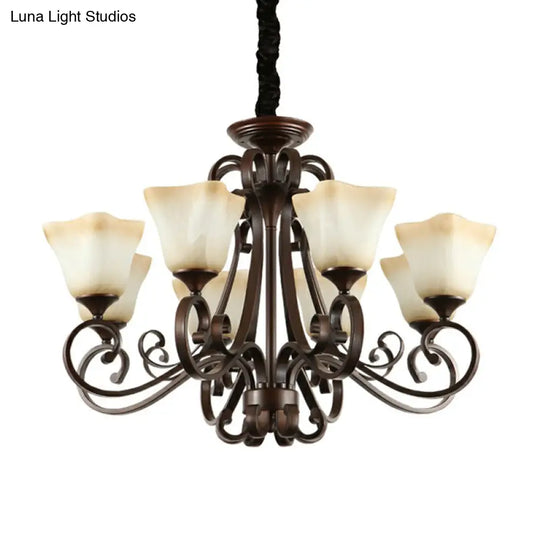 Opal Glass Chandelier Light Fixture - Traditional Bell Ceiling Lighting With Scroll Arm In Copper