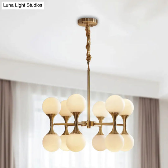 Postmodern Brass Globe Hanging Ceiling Light With Opal Glass Chandelier - 12/16 Heads