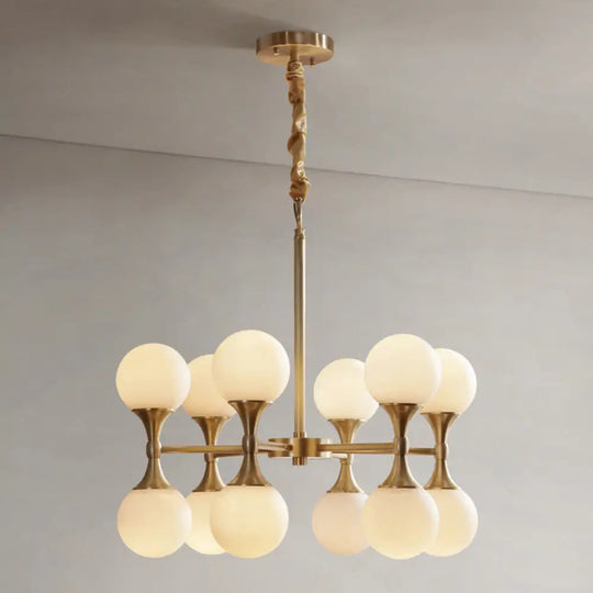 Opal Glass Chandelier Light With 12/16 Brass Globe Heads – Postmodern Ceiling Hanging Lamp 12 /