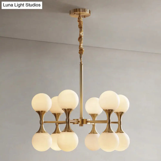 Postmodern Brass Globe Hanging Ceiling Light With Opal Glass Chandelier - 12/16 Heads 12 /