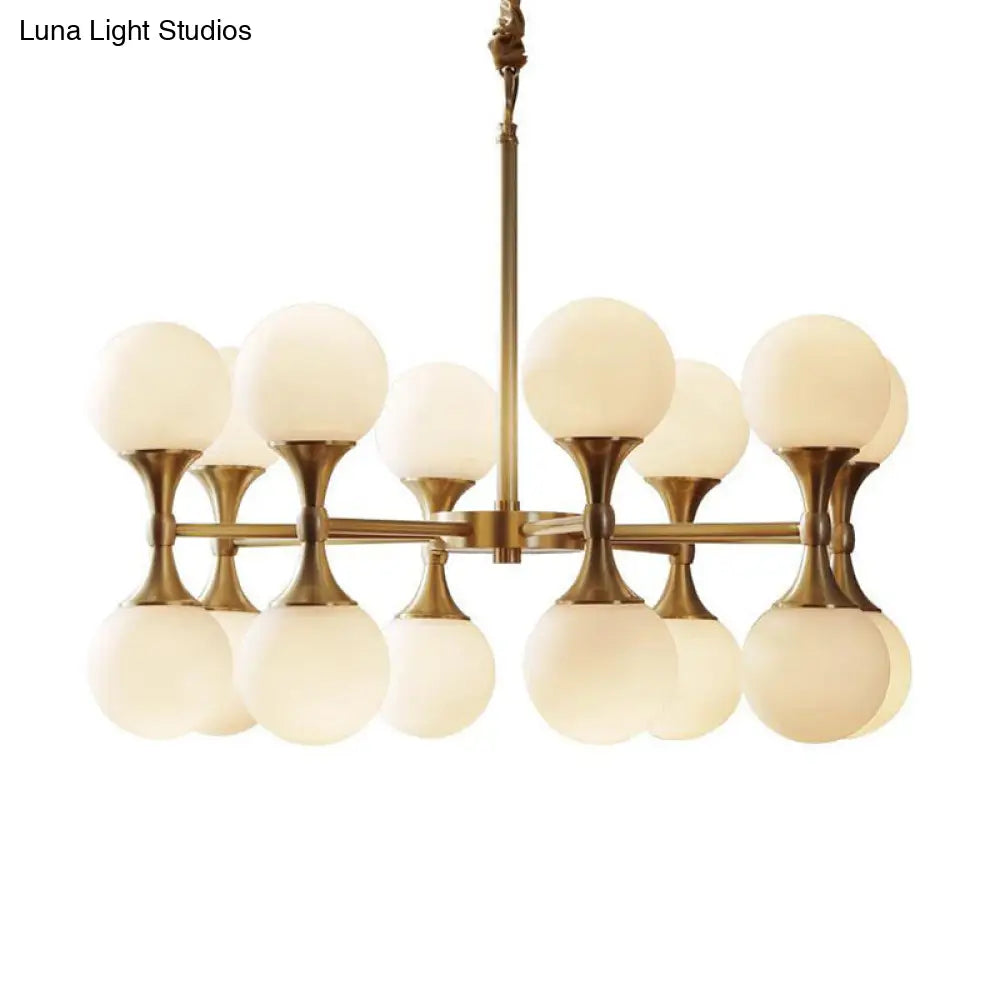 Postmodern Brass Globe Hanging Ceiling Light With Opal Glass Chandelier - 12/16 Heads