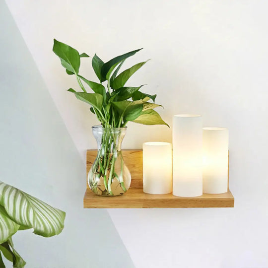 Opal Glass Cylinder Wall Sconce - Industrial Led Bedside Lamp In Wood Left/Right / Right