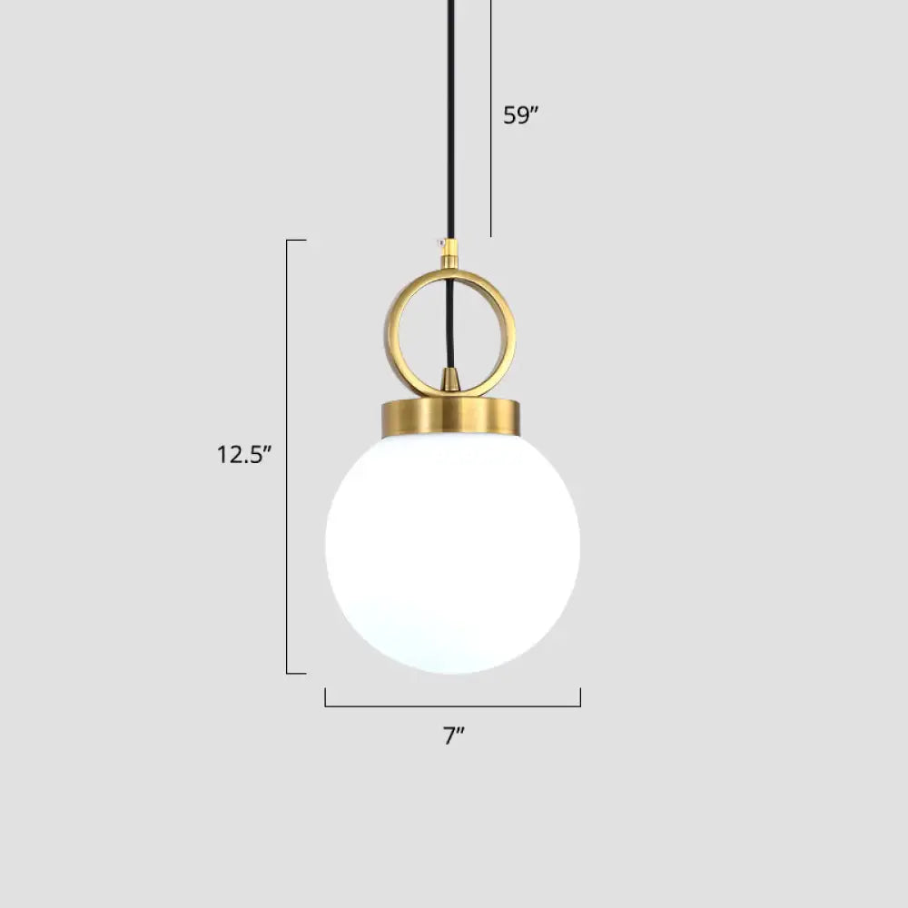 Opal Glass Dining Room Pendant Lamp With Elegant Gold Ring Top - Simplistic Ball Pendulum Light / 7’